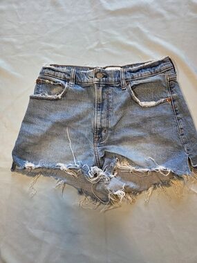 Abercrombie High Rise Cutoff Denim Shorts Distressed Raw Hem 28